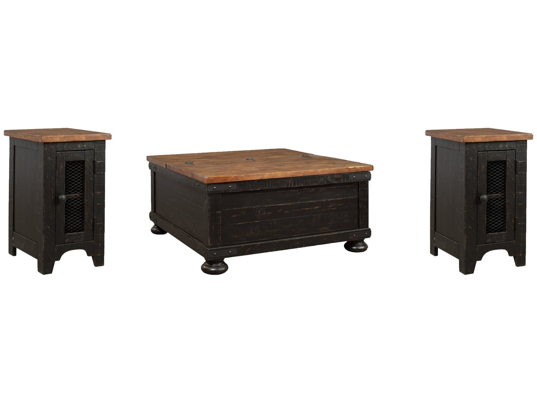 Valebeck Black/Brown Coffee Table and 2 Chairside End Tables - Ornate Home