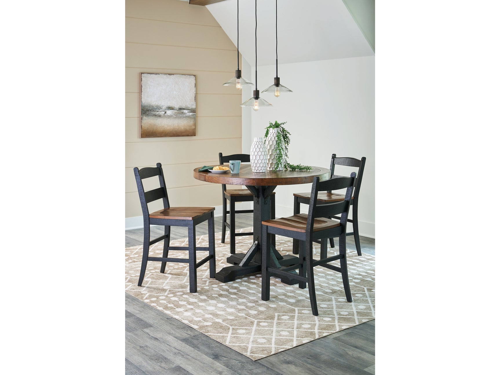 Valebeck Black/Brown Counter Height Dining Table and 4 Barstools - Ornate Home