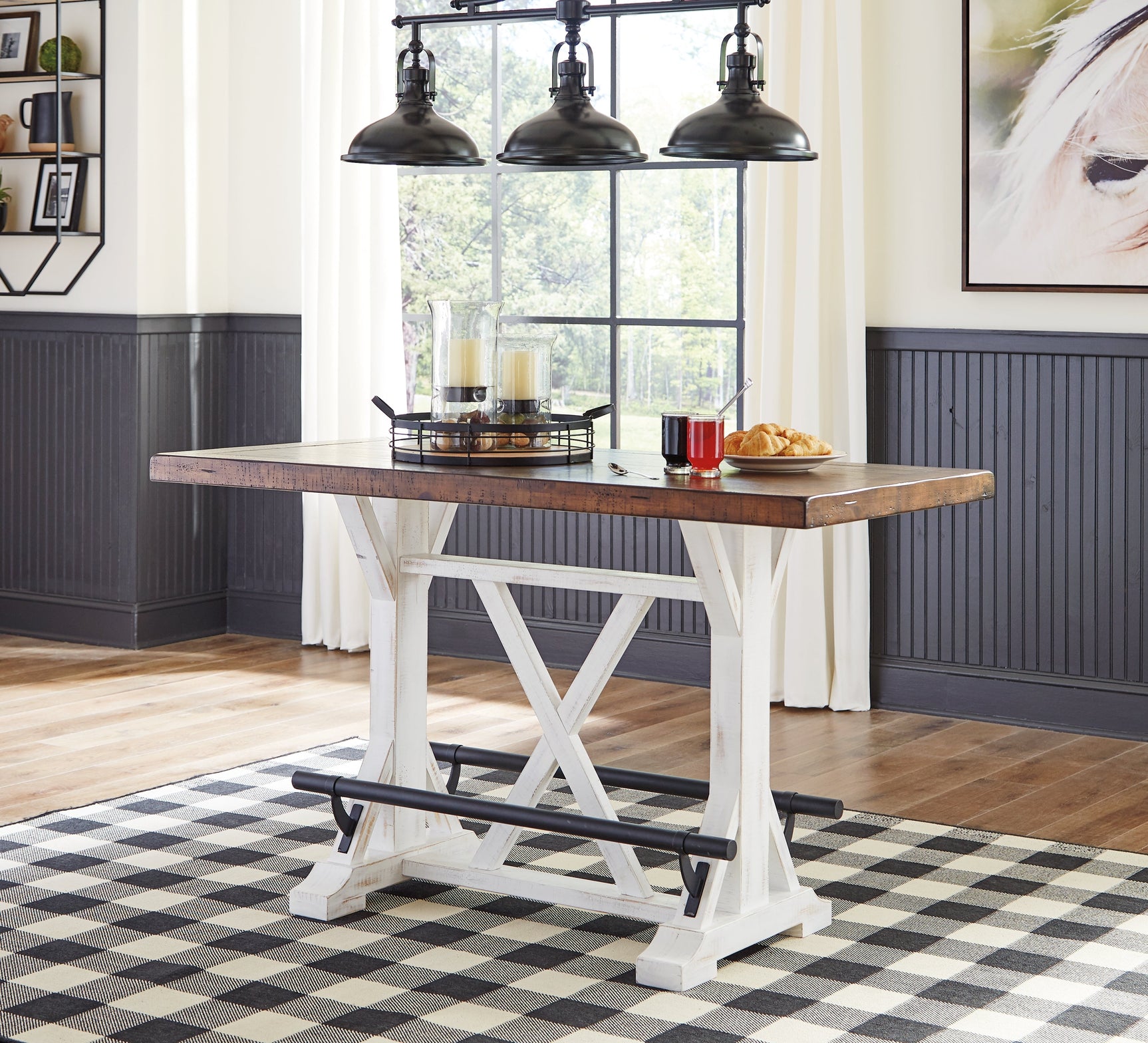 Valebeck White/Brown/Black Counter Height Dining Table and 4 Barstools (Online Special Price) - Ornate Home