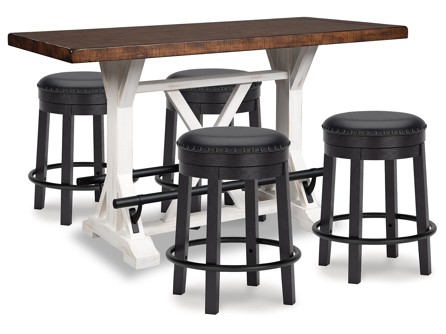 Valebeck White/Brown/Black Counter Height Dining Table and 4 Barstools - Ornate Home