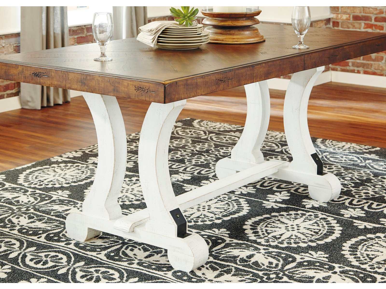 Valebeck White & Brown Rectangular Dining Table w/ Leaf (Online Special Price) - Ornate Home