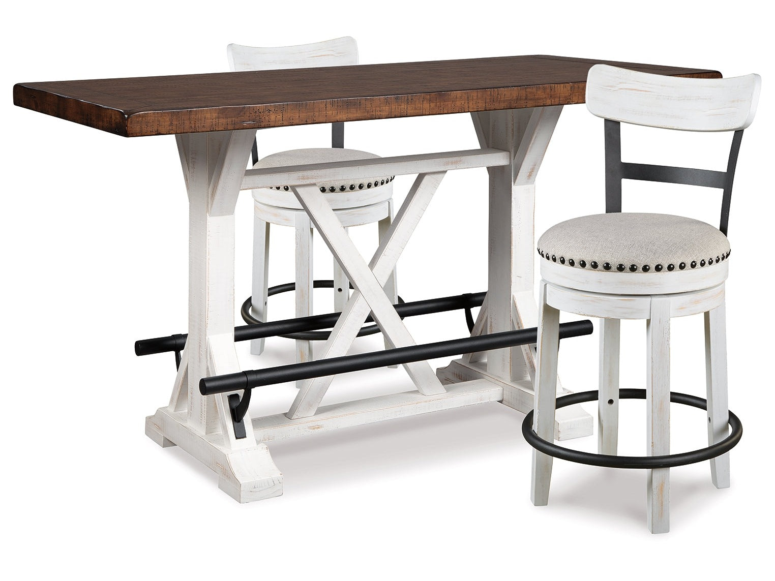 Valebeck White Counter Height Dining Table and 2 Barstools - Ornate Home