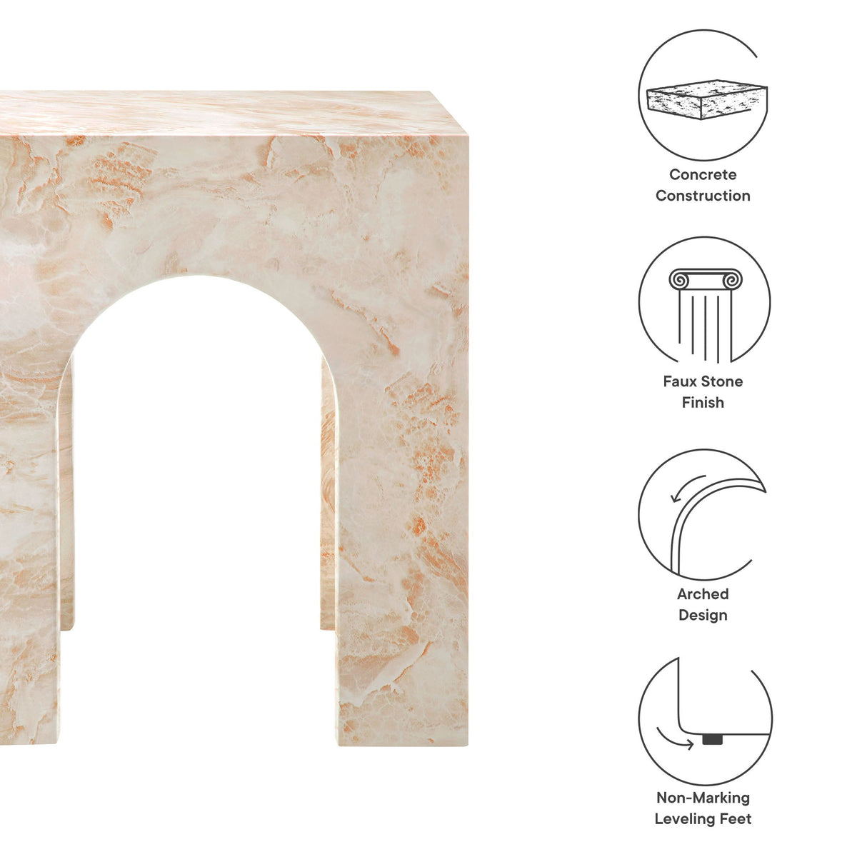 Valen Honey Onyx Square Indoor - Outdoor Patio Arched Concrete Side Table - Ornate Home