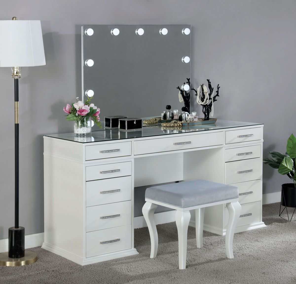 Valentina Luminous White Vanity - Ornate Home