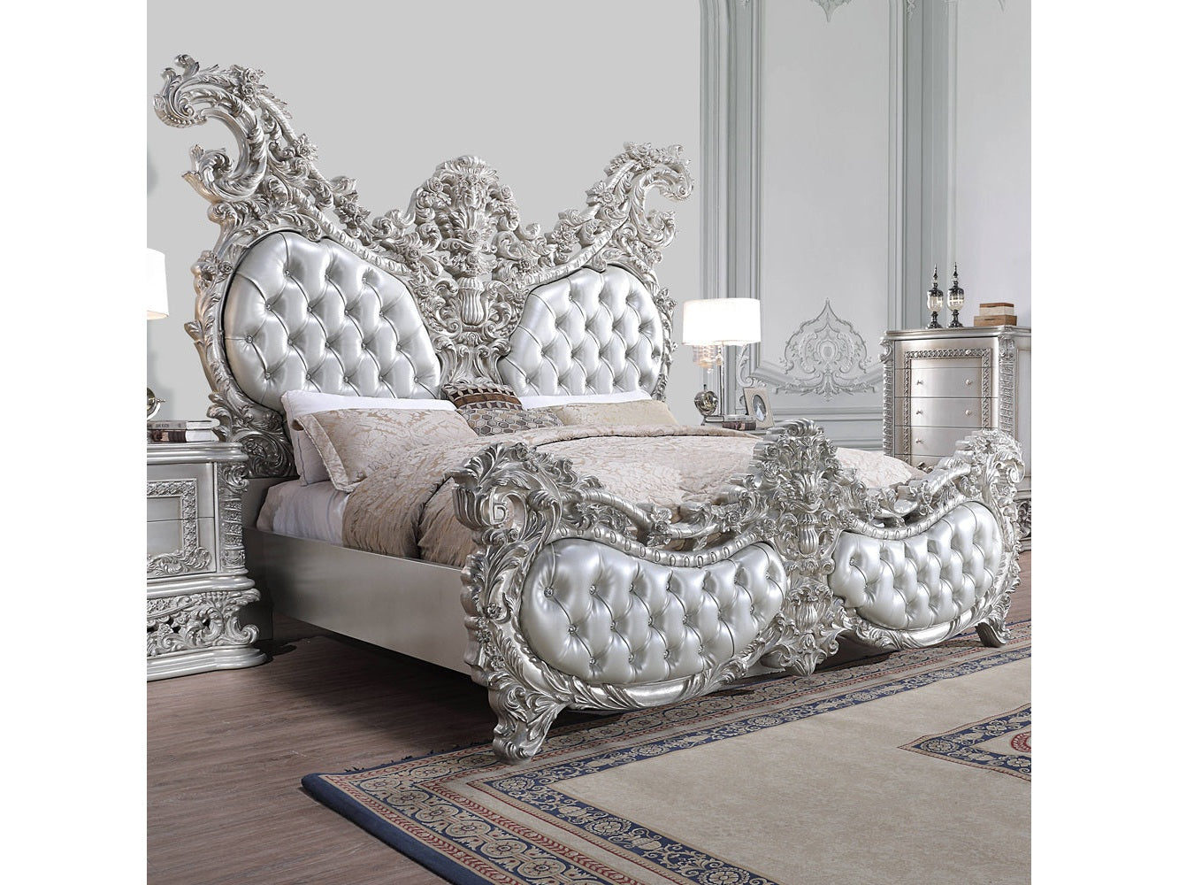 Valkyrie Light Gold & Gray Eastern King Bed - Ornate Home