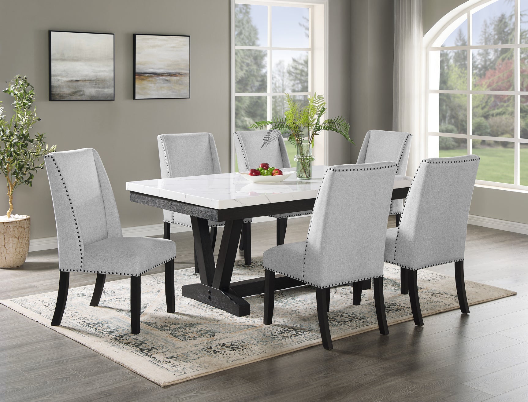 Vance Gray/Charcoal Faux Marble Top Dining Set - Ornate Home