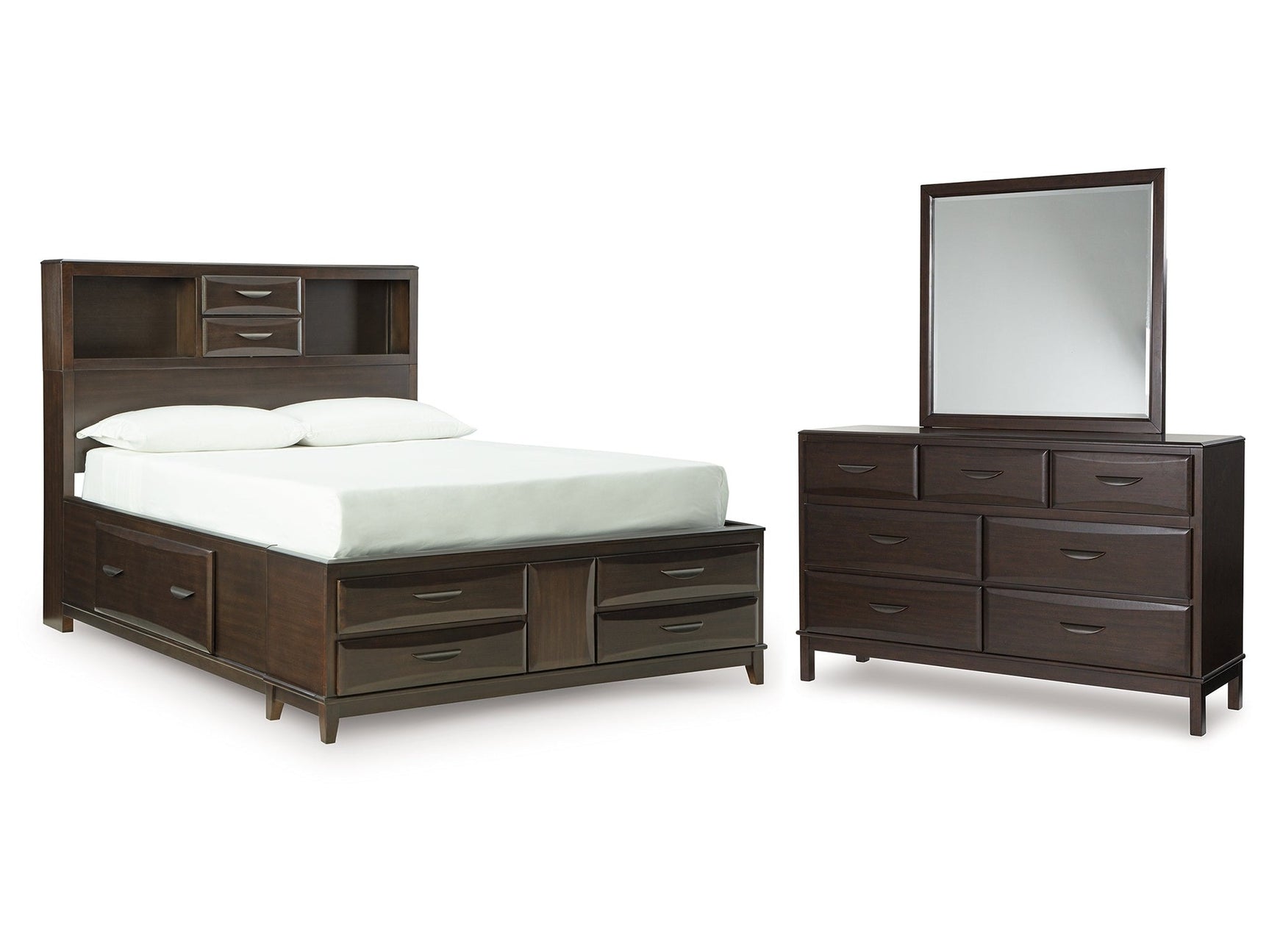 Vanmore Dark Brown Full Storage Bed, Dresser and Mirror - Ornate Home