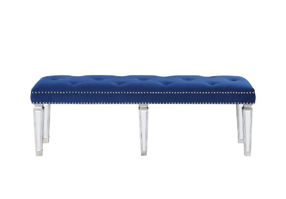Varian Blue Velvet & Mirrored Bench - Ornate Home