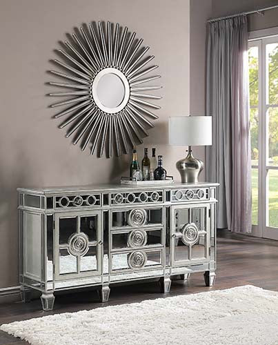 Varian Mirrored & Antique Platinum Server/Sideboard 68" - Ornate Home