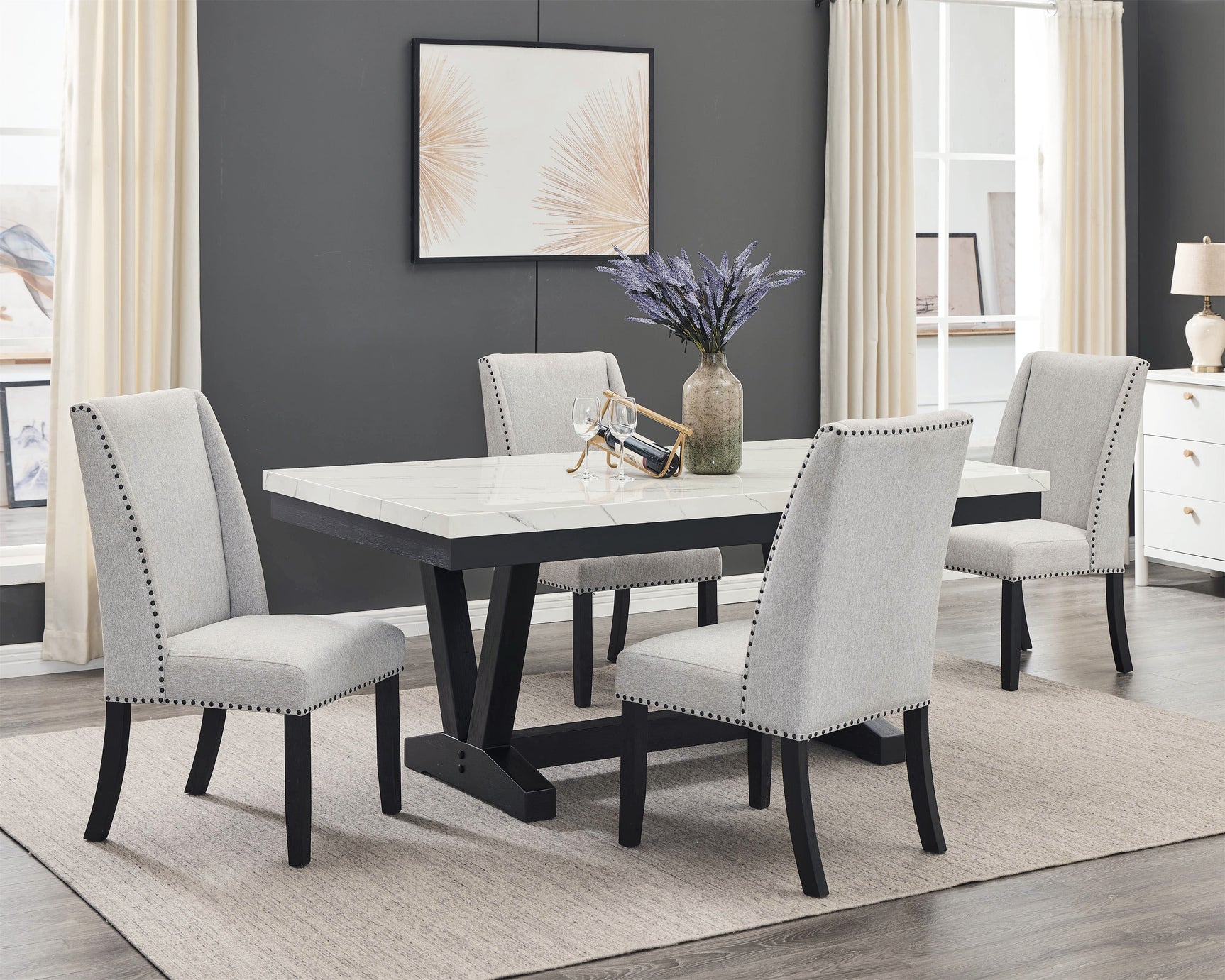 Varley Gray/Charcoal Genuine Marble Top Dining Set - Ornate Home