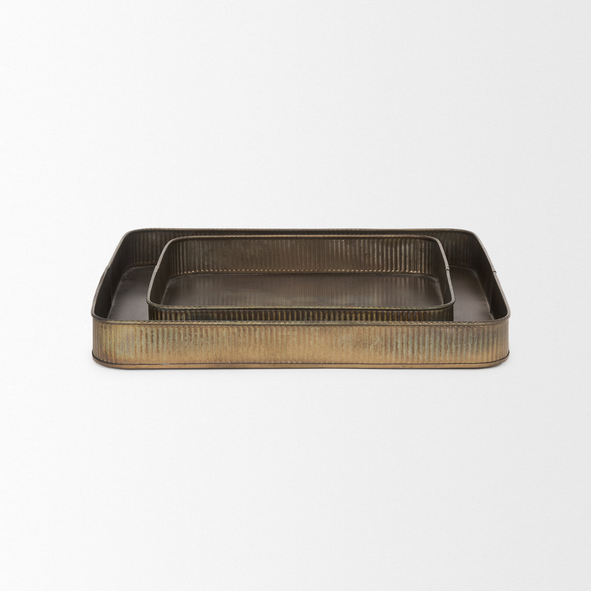 Varun Antiqued Brass Square Metal Tray (Set of 2) - Ornate Home