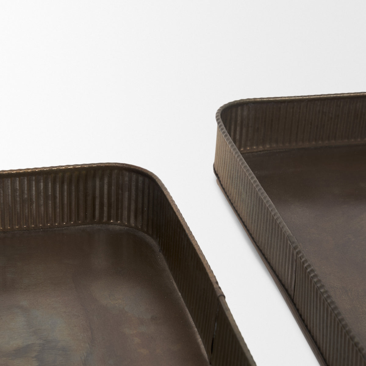 Varun Antiqued Brass Square Metal Tray (Set of 2) - Ornate Home
