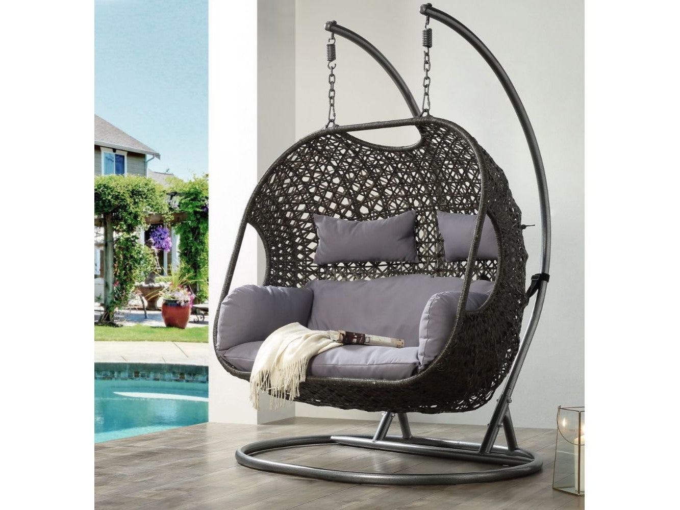 Vasant Gray & Black Patio Swing Chair w/ Stand - Ornate Home