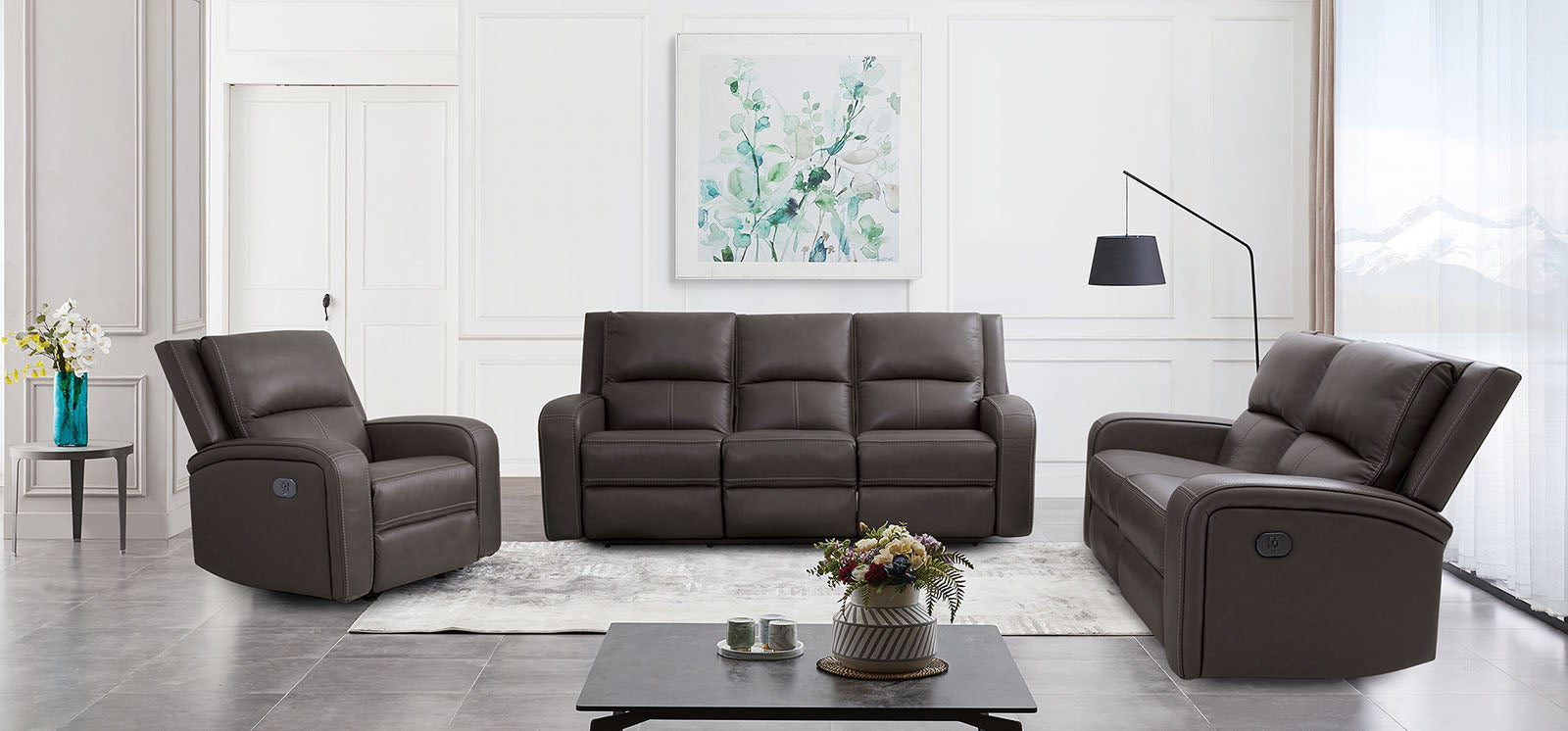Vasilios Gray Leatherette Power Reclining Loveseat - Ornate Home