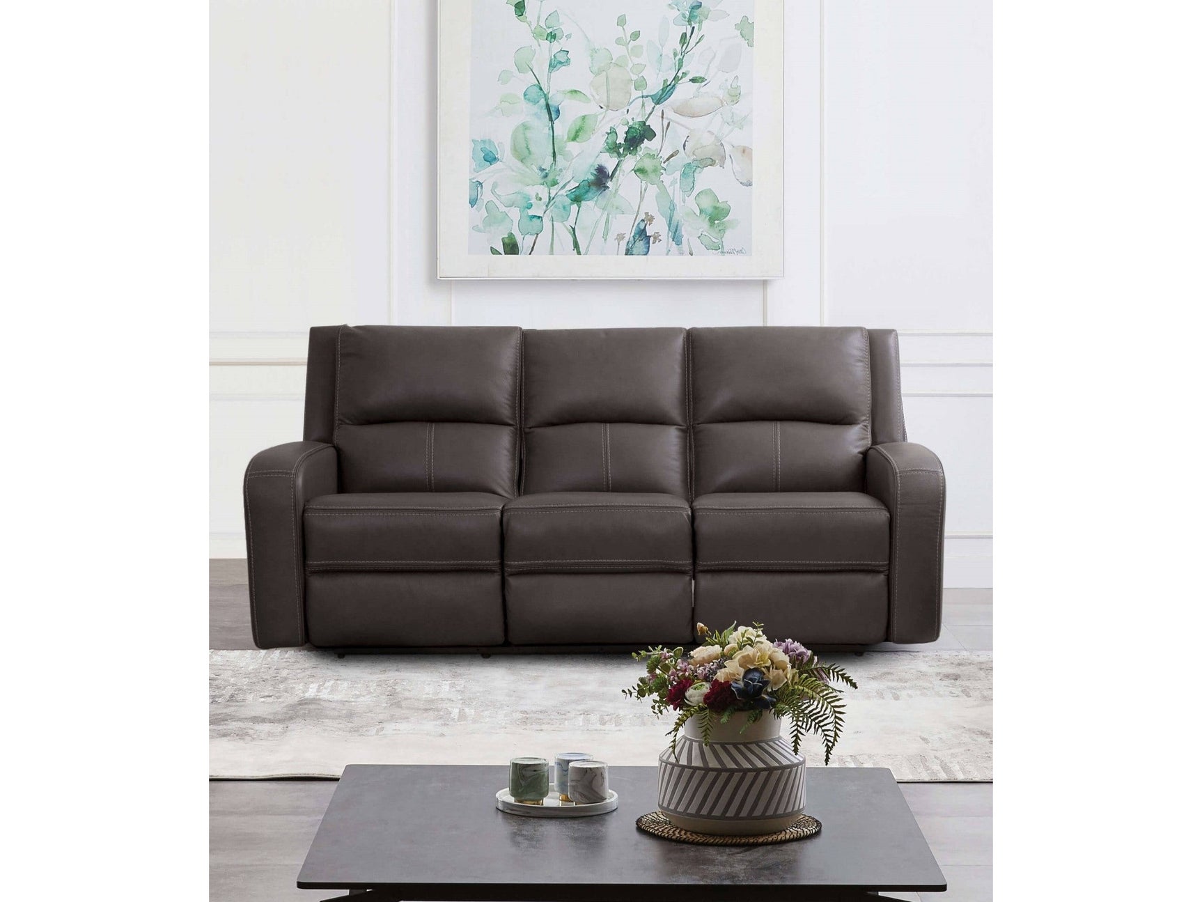 Vasilios Gray Leatherette Power Reclining Sofa - Ornate Home