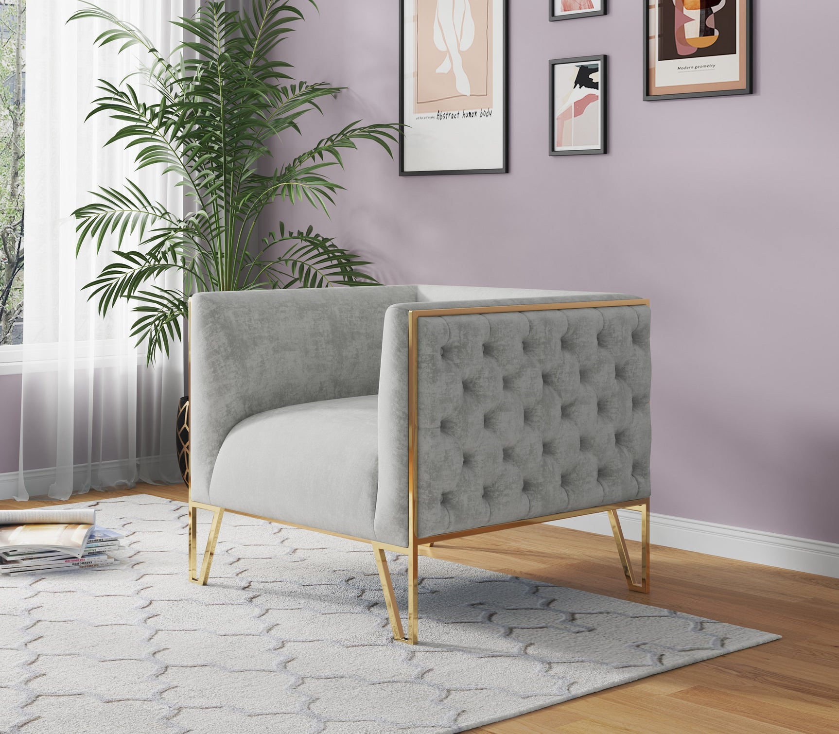 Vector Accent Chair in Grey and Gold - Ornate Home