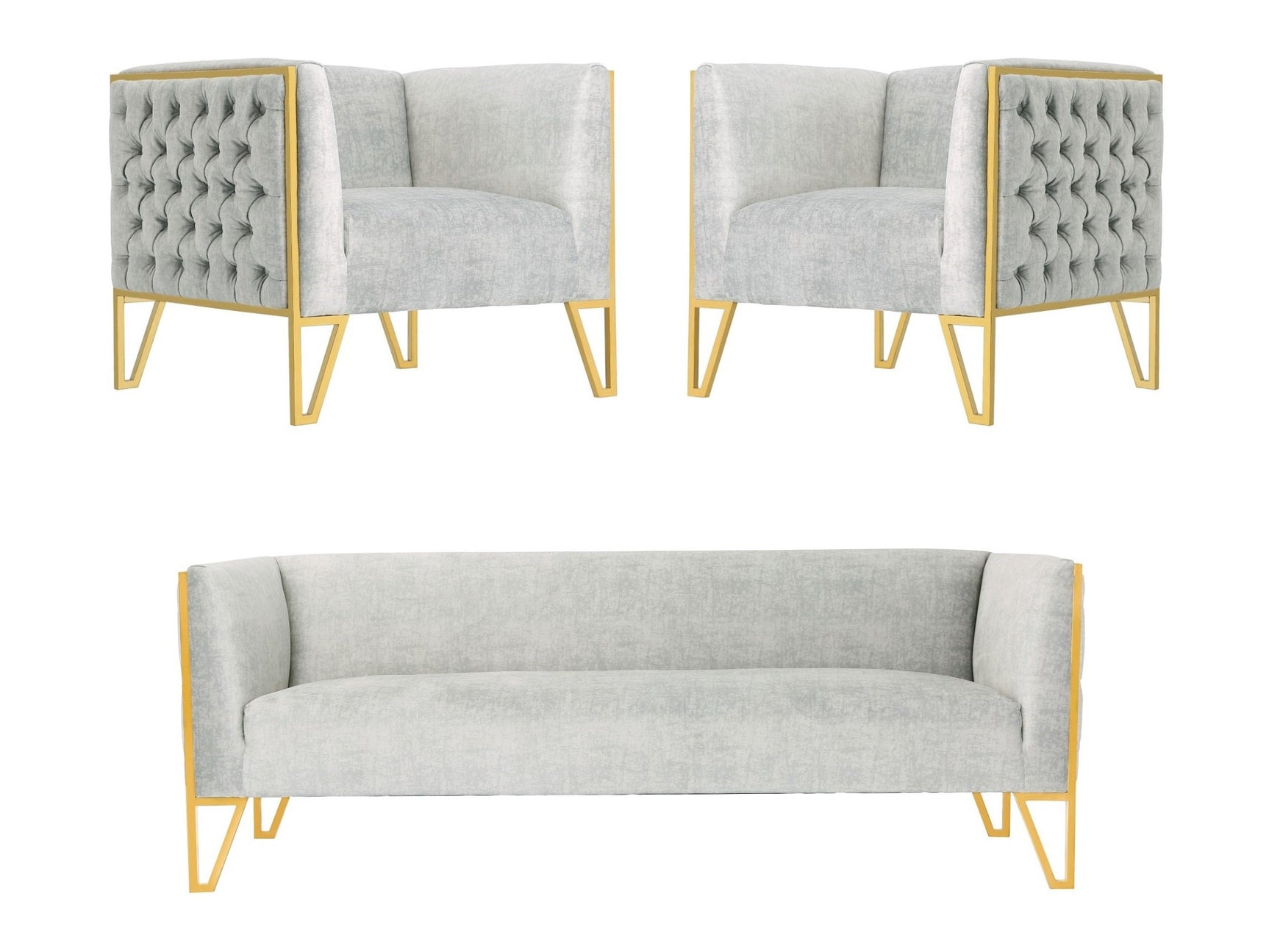 Vector Sofa and Armchair in Grey and Gold (set of 3) - Ornate Home