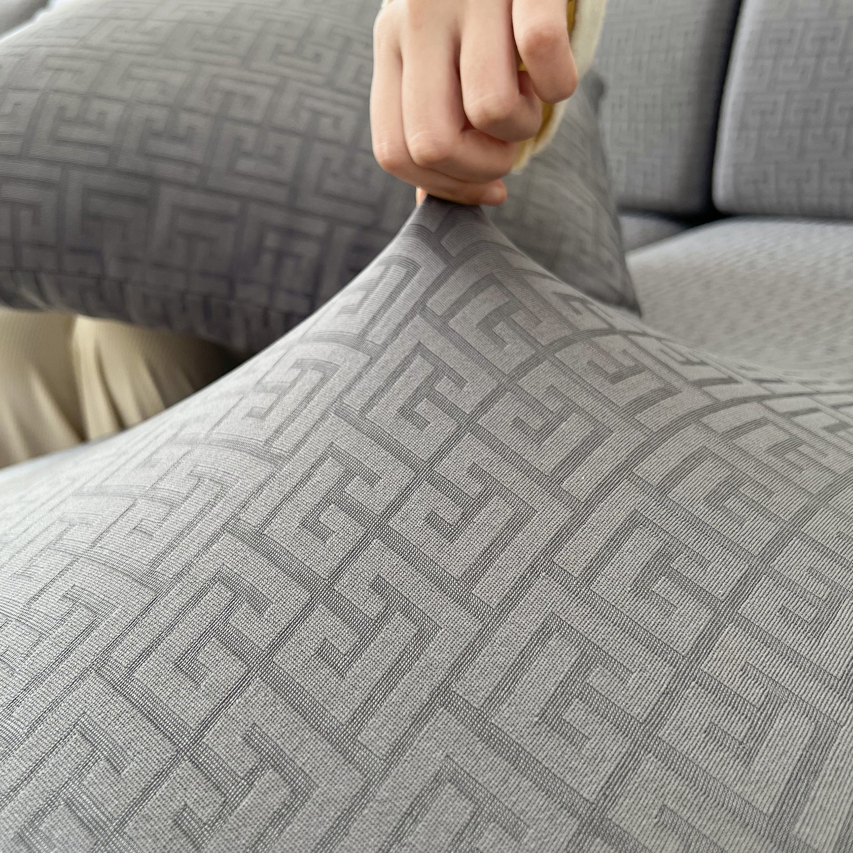 Vedic Chant Jacquard Fleece Fabric Stretch Cushion Cover, Non-Slip Furniture Protector for Kids, Chaise Lounge Cushion Covers - Ornate Home