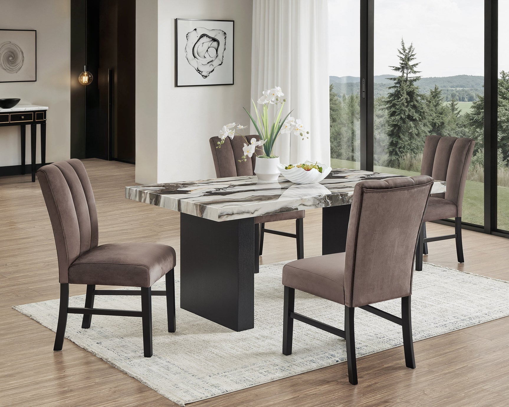 Vega Black/Brown/White Dining Set - Ornate Home