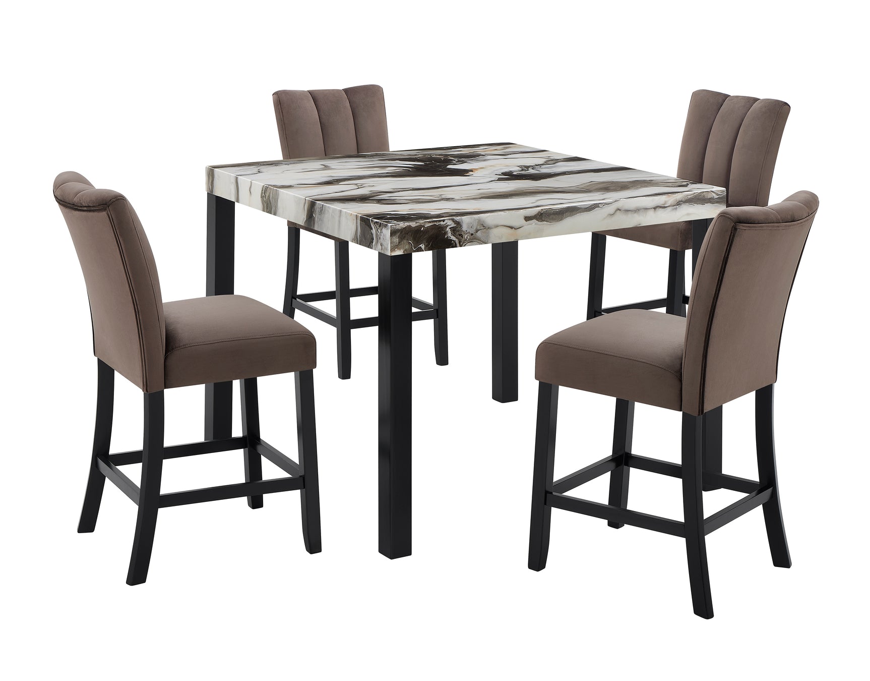Vega Mocha/Black Faux Marble Top Counter Height Dining Set - Ornate Home
