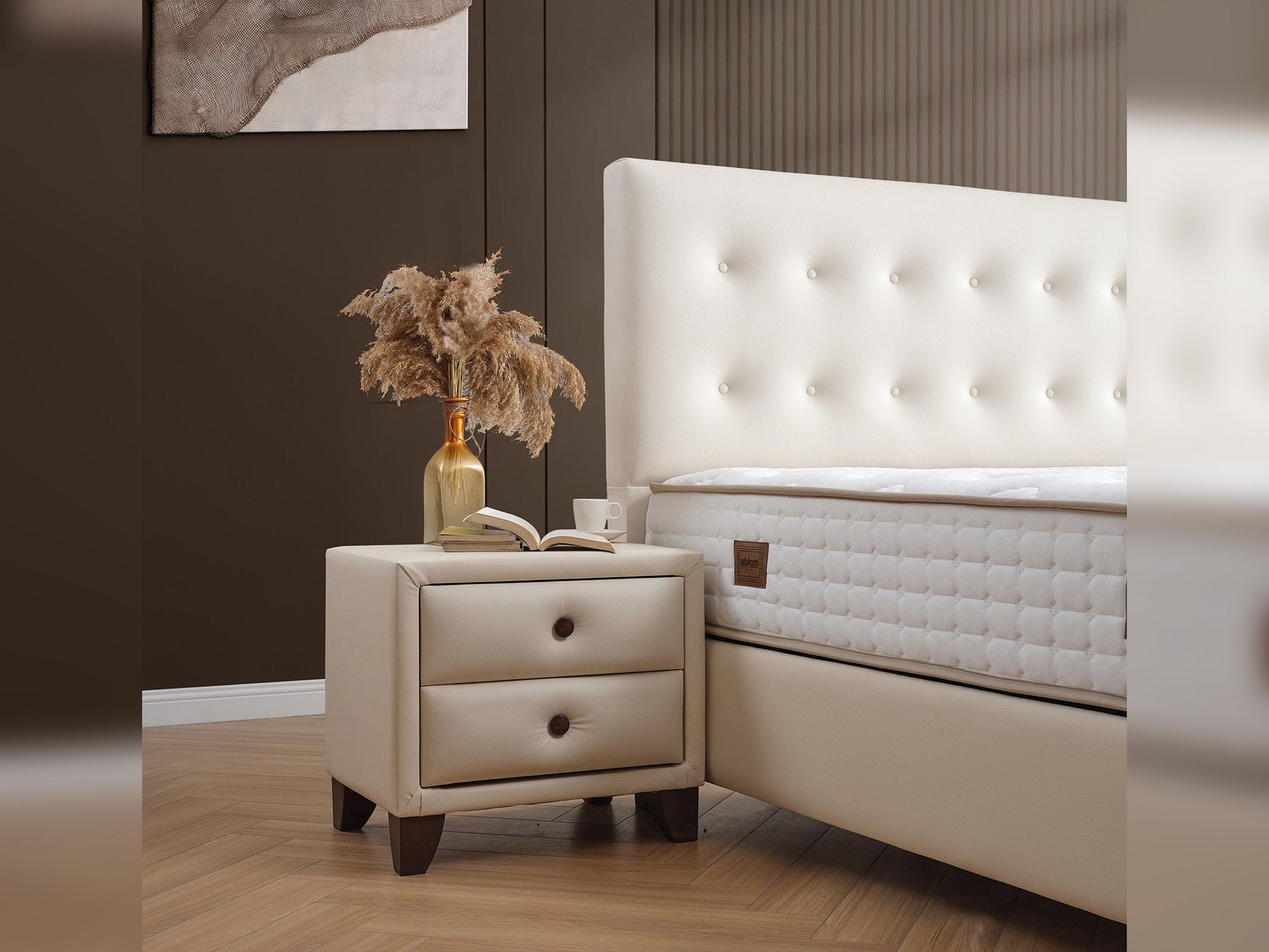 Vella Beige Storage Bed With Headboard