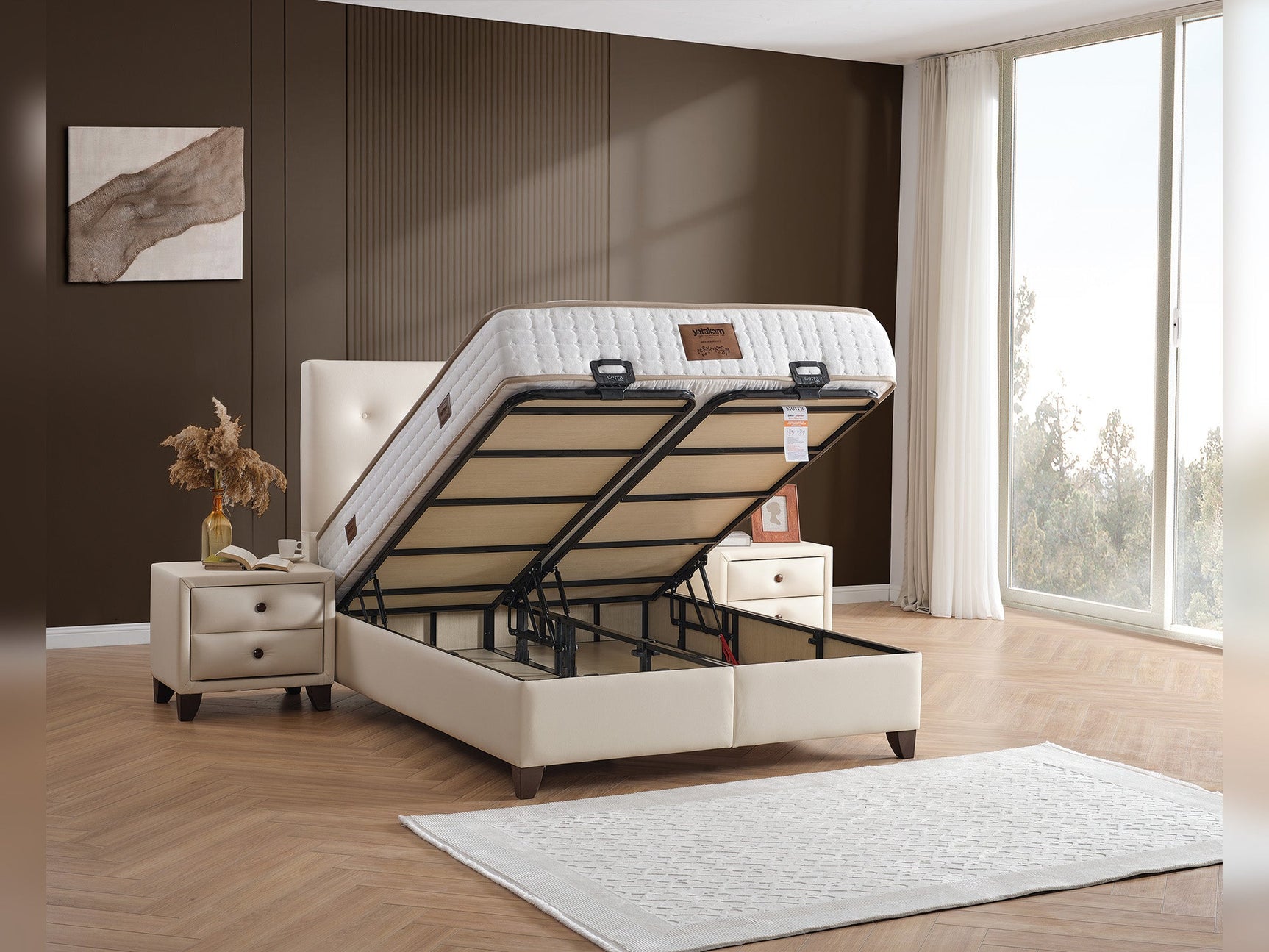 Vella Beige Storage Bed With Headboard