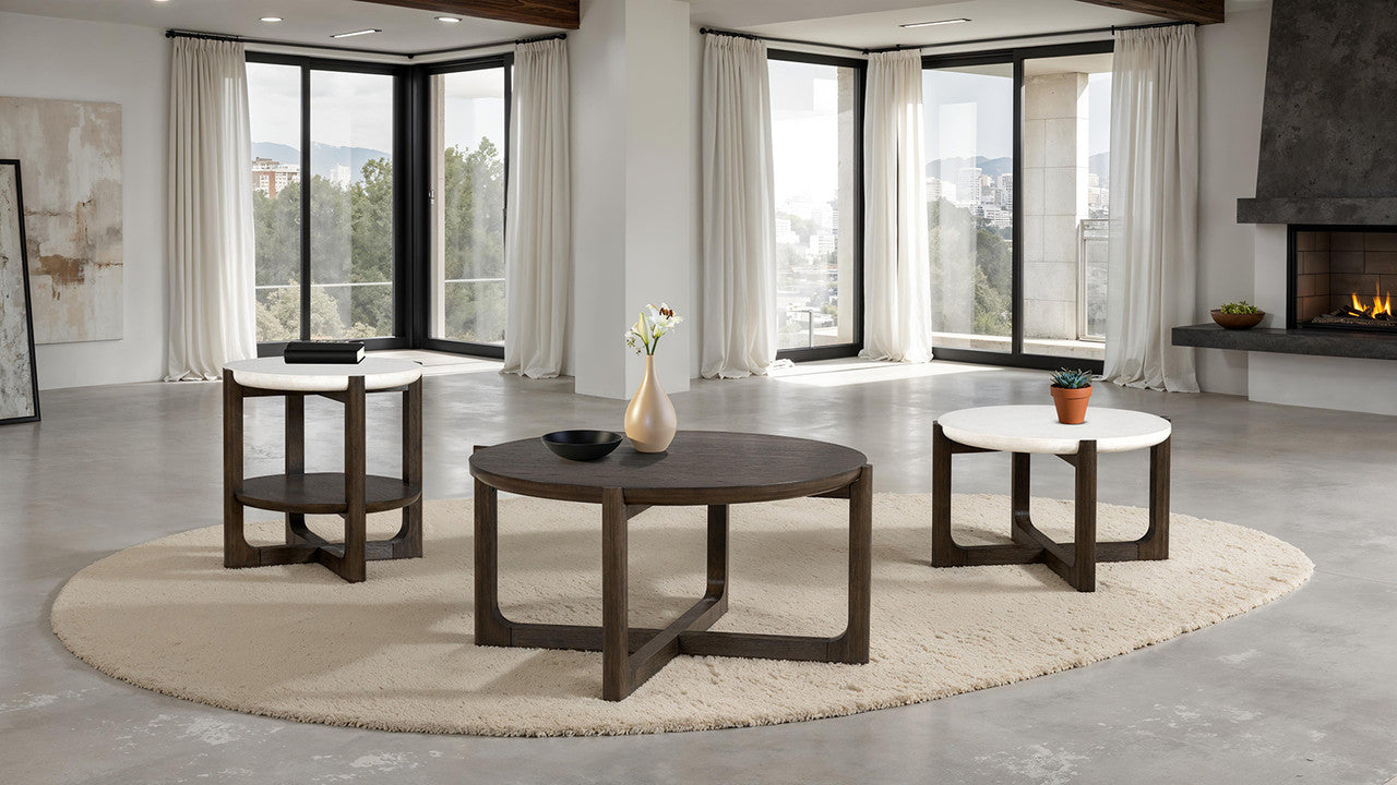 Vellara Dark Walnut End Table w/ Stone Top - Ornate Home