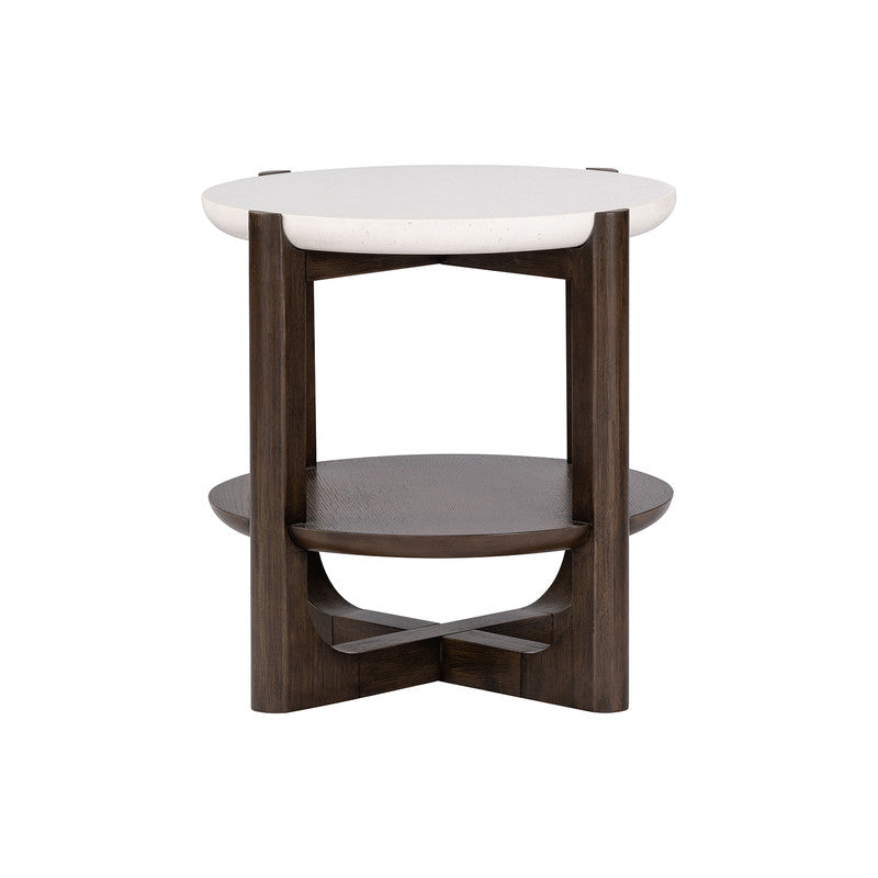 Vellara Dark Walnut End Table w/ Stone Top - Ornate Home