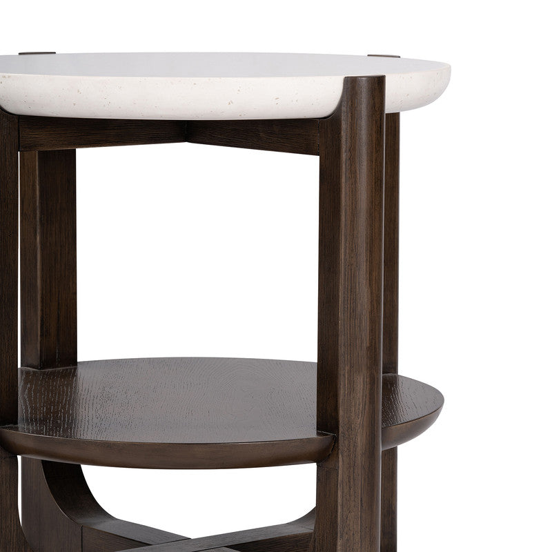 Vellara Dark Walnut End Table w/ Stone Top - Ornate Home
