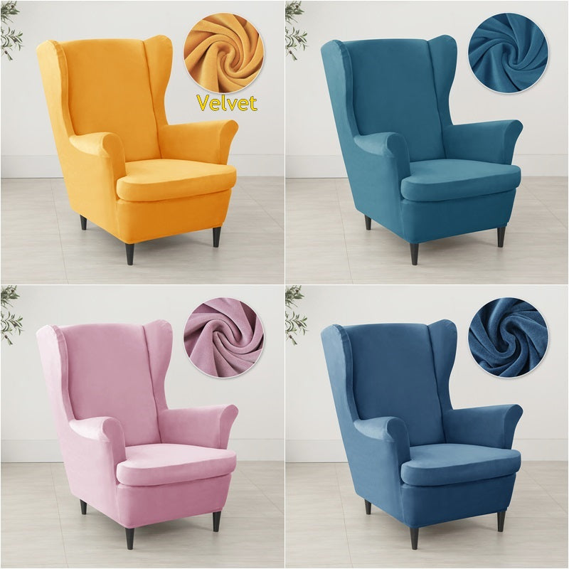 Velvet Wing Chair Cover Stretch Spandex Wingback Chair Cover Elastic Armchair Cover Sofa Covers with Seat Cushion Cover - Ornate Home