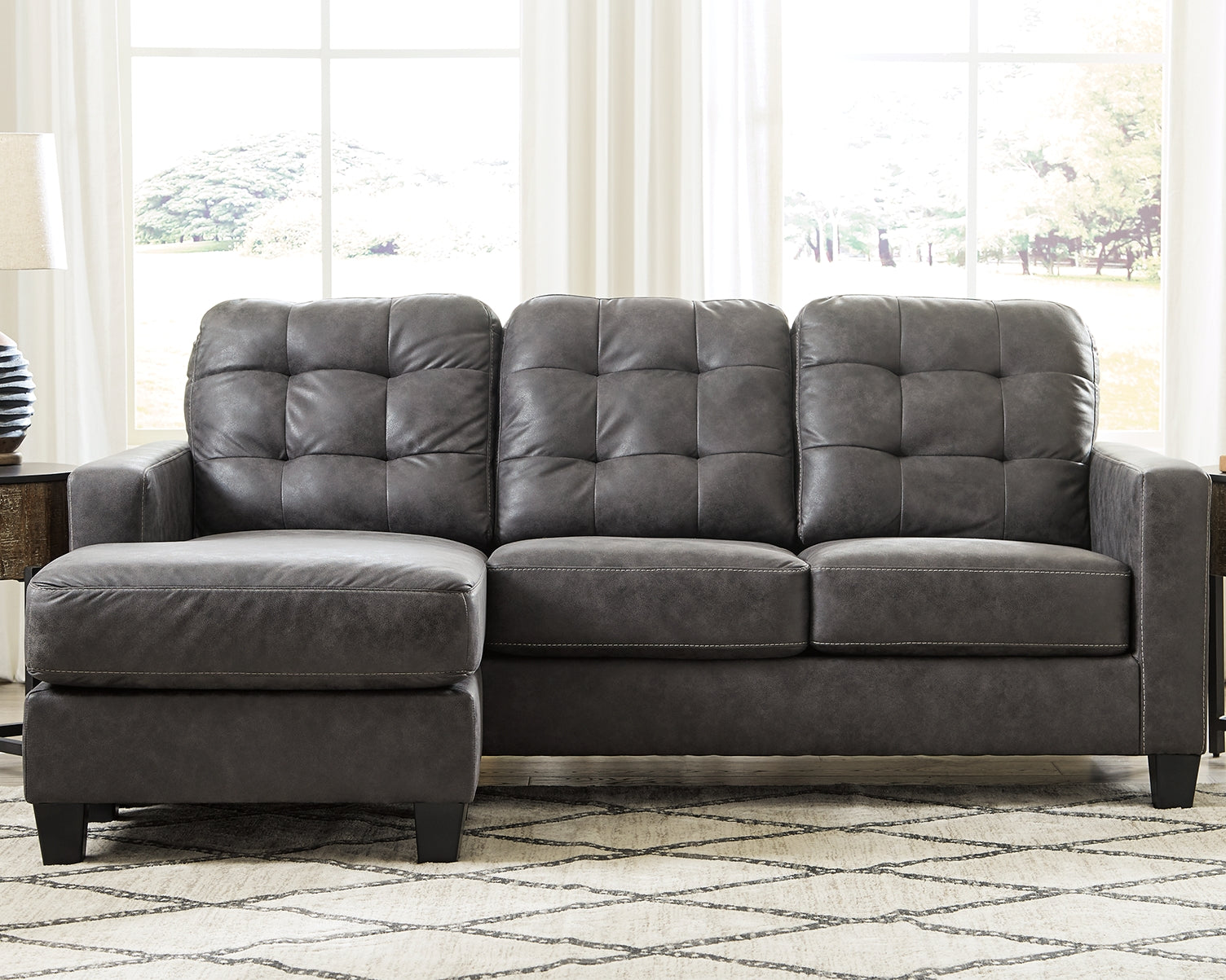 Venaldi Gunmetal Sofa Chaise with Occasional Table Set and Lamps (Online Special Price) - Ornate Home