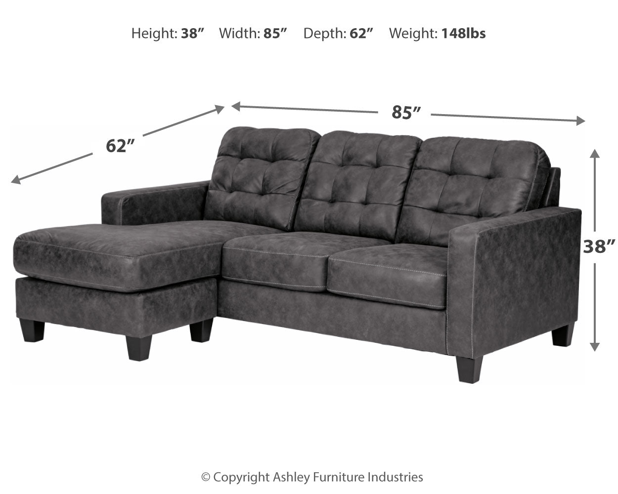 Venaldi Gunmetal Sofa Chaise with Occasional Table Set and Lamps (Online Special Price) - Ornate Home