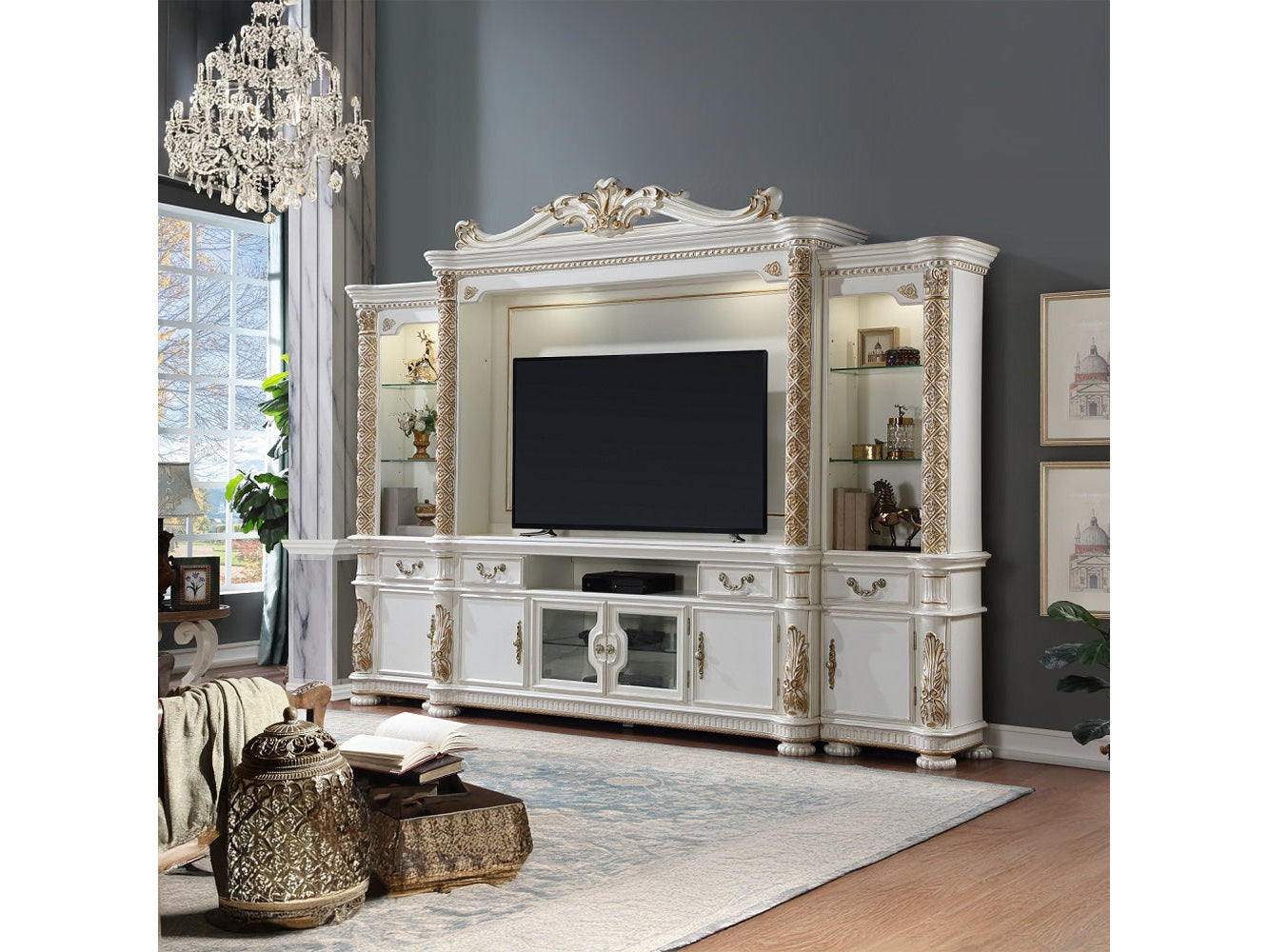 Vendome Antique Pearl Entertainment Center - Ornate Home