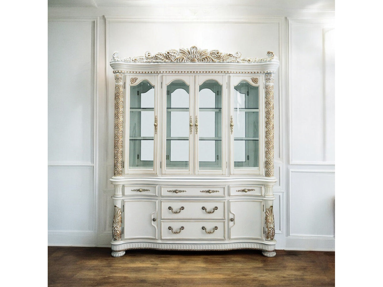Vendome Antique Pearl Hutch & Buffet - Ornate Home