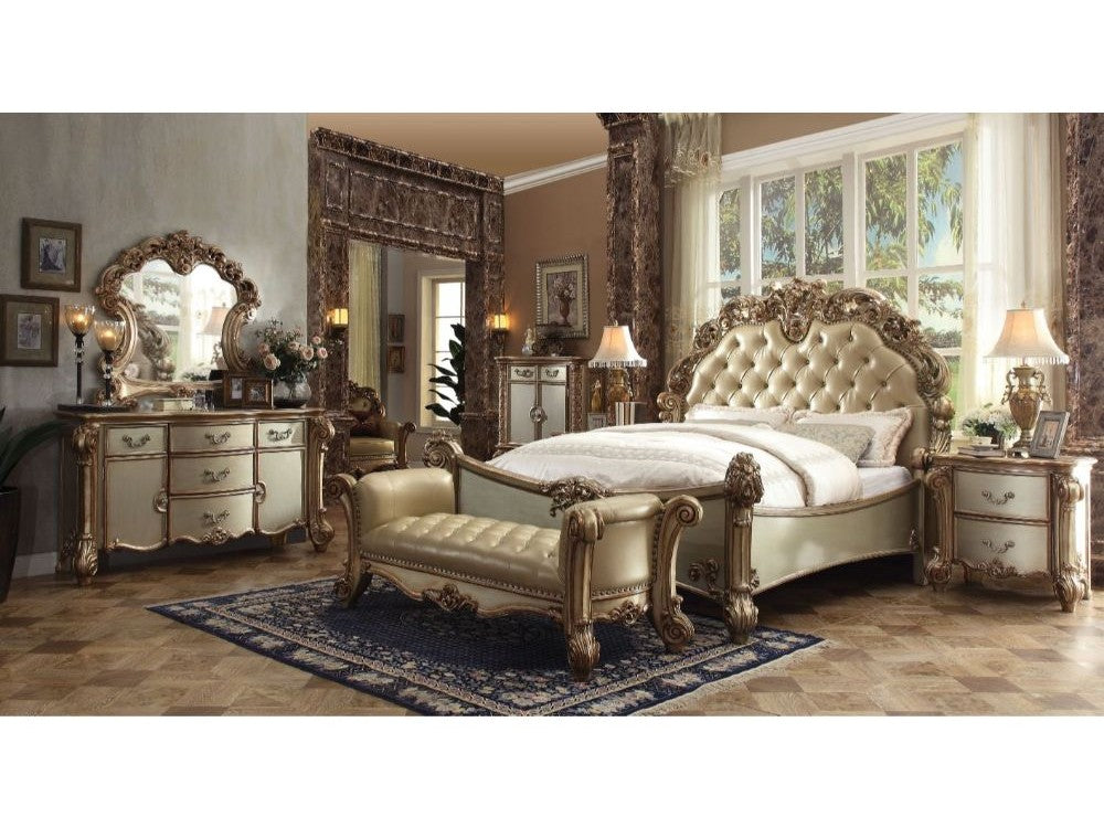 Vendome Button Tufted Cal King Bed in Gold Patina - Ornate Home