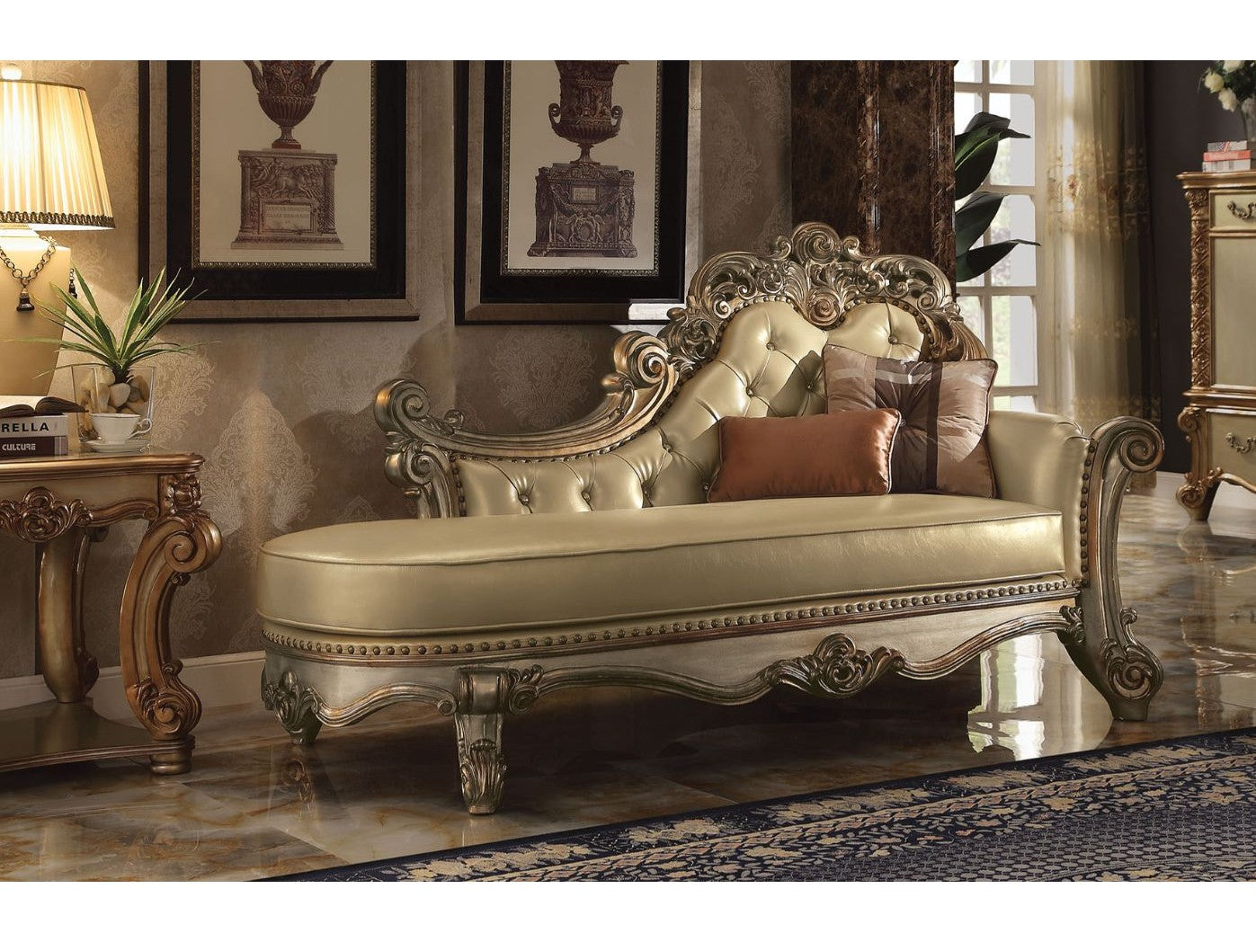 Vendome Chaise in Gold Patina - Ornate Home