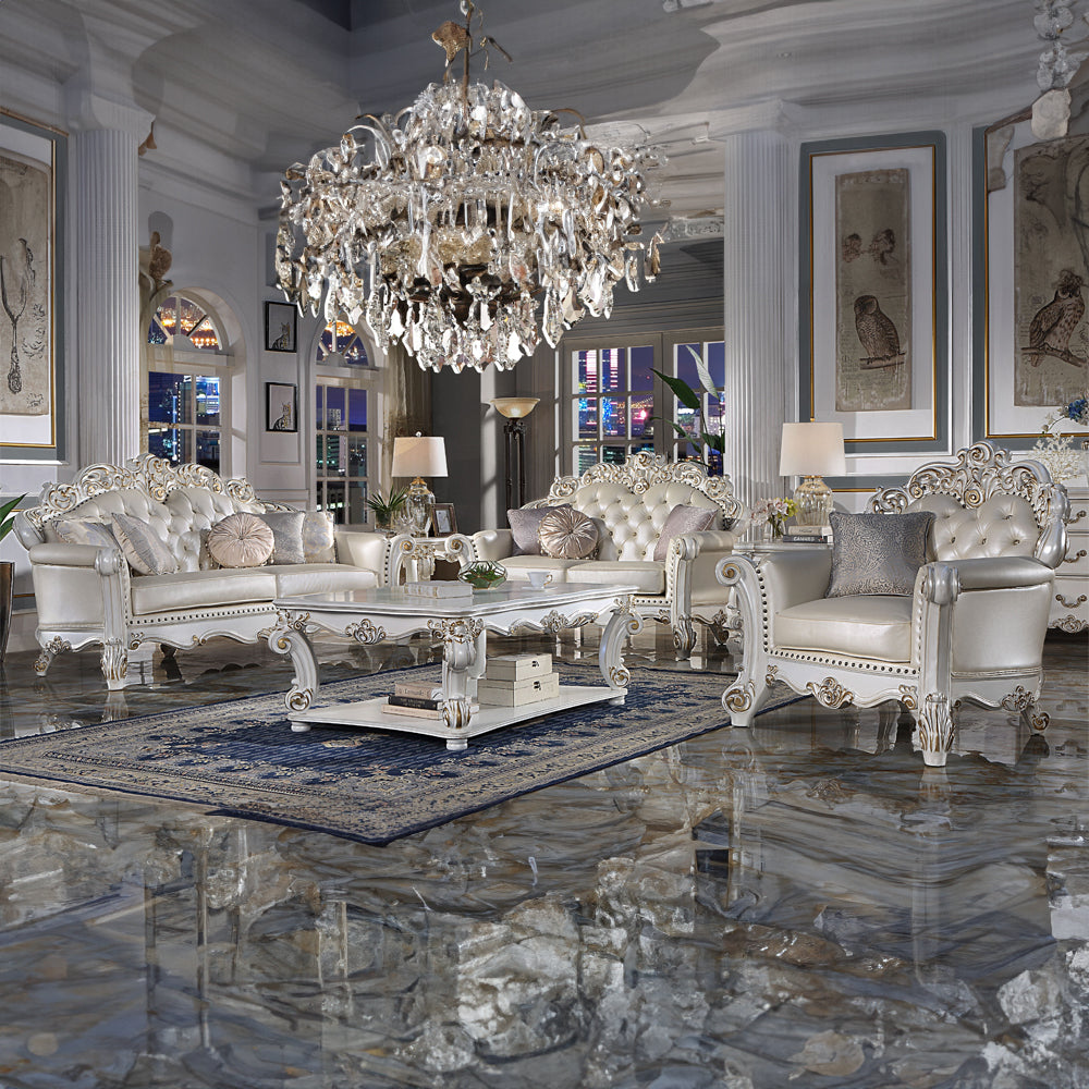 Vendome Champagne Synthetic Leather & Antique Pearl Loveseat - Ornate Home