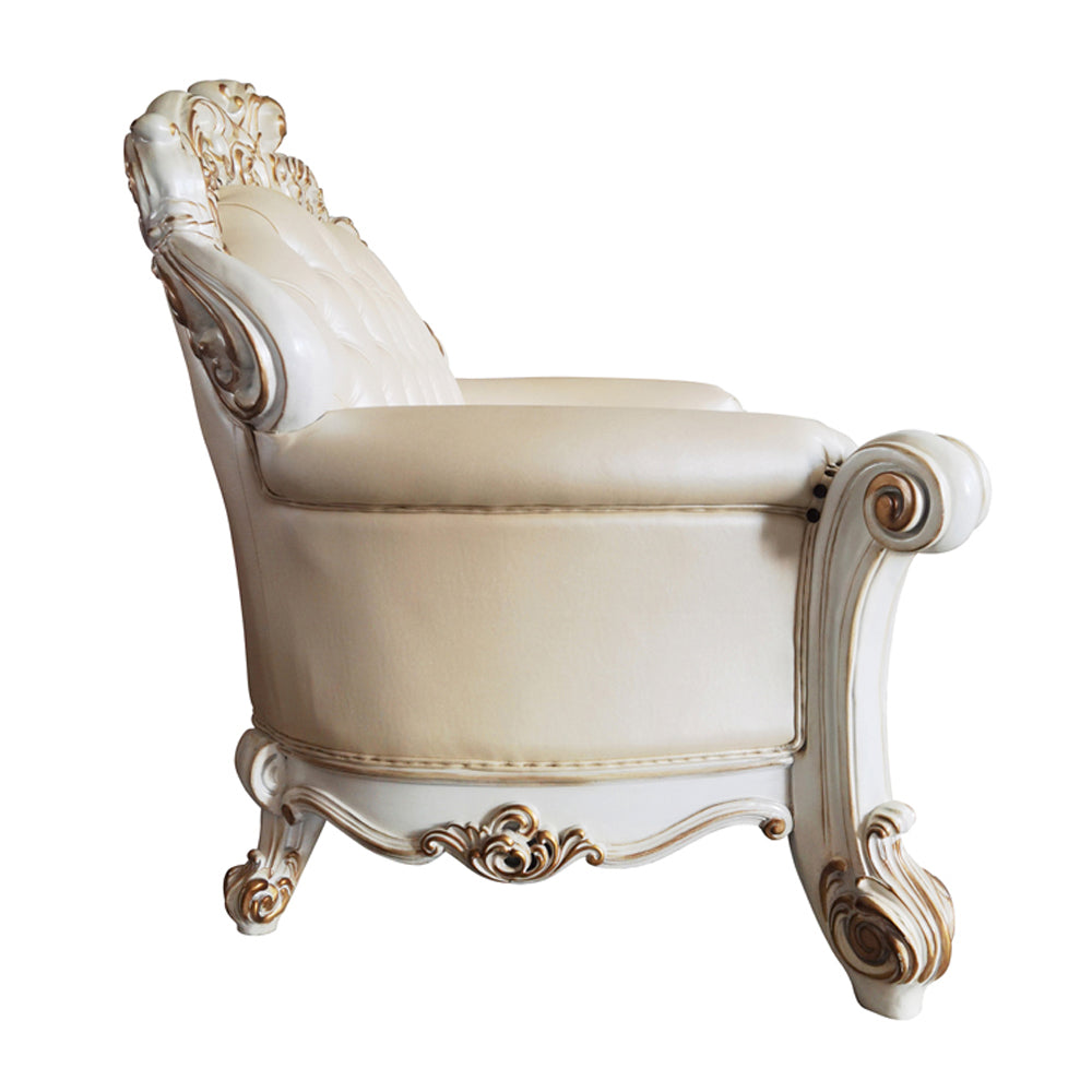 Vendome Champagne Synthetic Leather & Antique Pearl Loveseat - Ornate Home