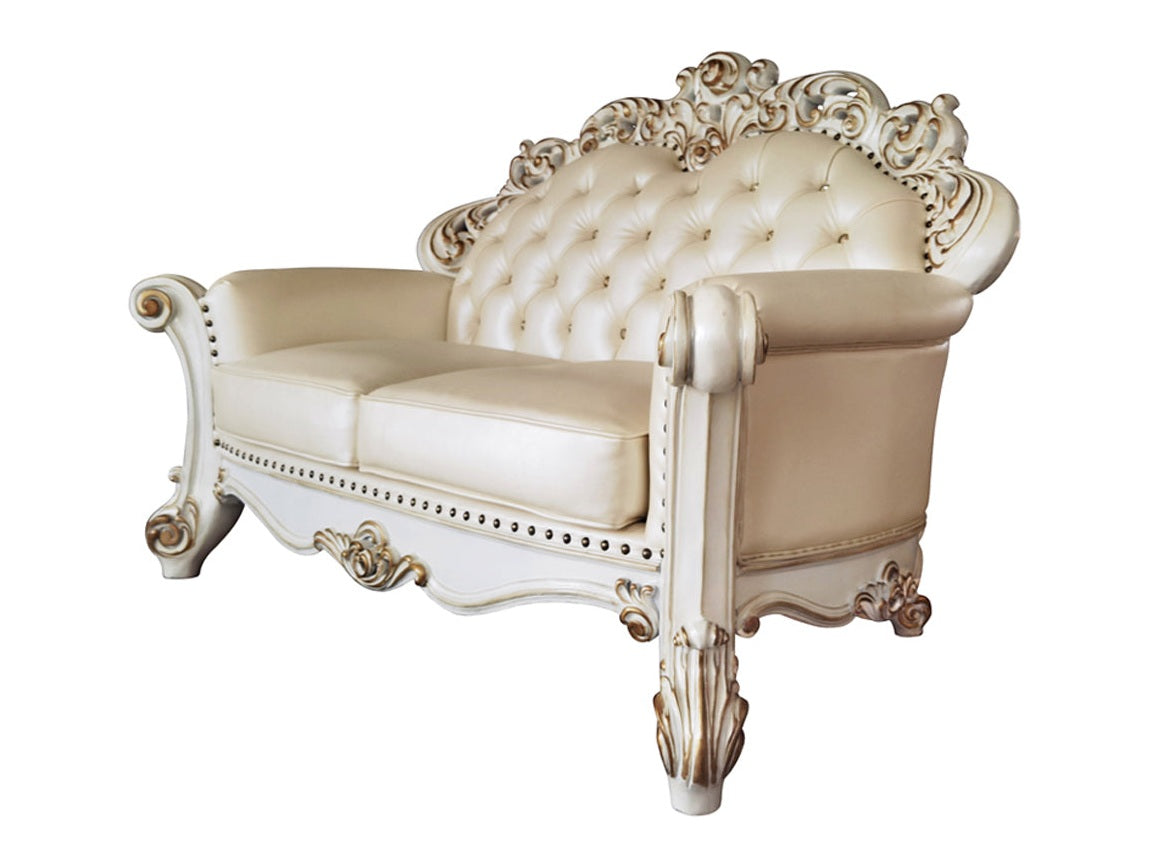 Vendome Champagne Synthetic Leather & Antique Pearl Loveseat - Ornate Home