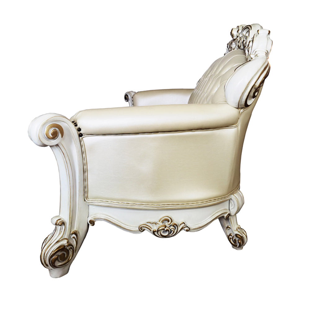 Vendome Champagne Synthetic Leather & Antique Pearl Sofa - Ornate Home