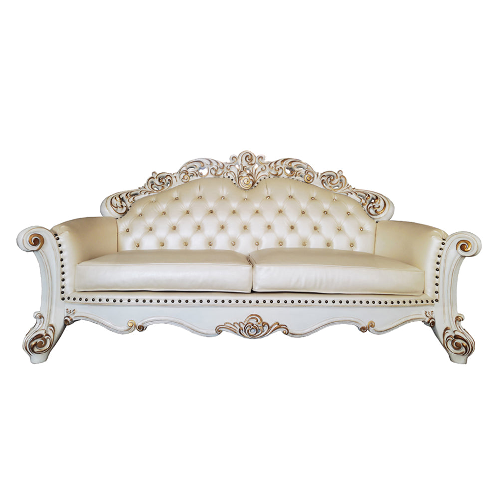 Vendome Champagne Synthetic Leather & Antique Pearl Sofa - Ornate Home