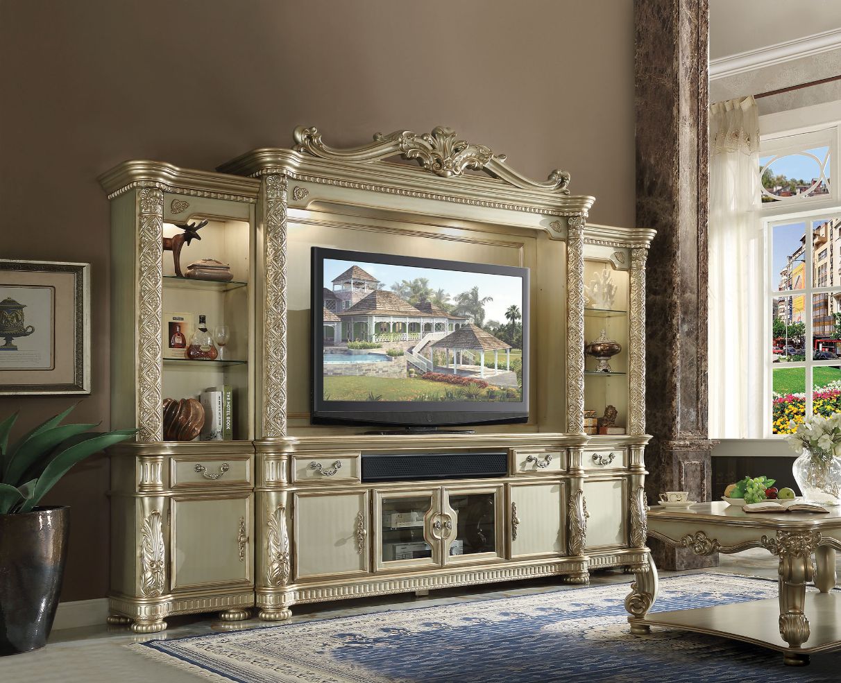 Vendome II Gold Patina and Bone Finish Entertainment Center - Ornate Home