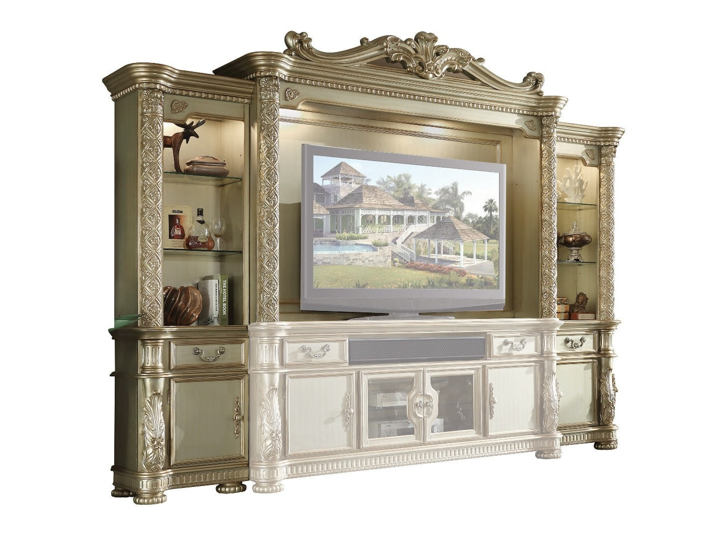 Vendome II Gold Patina and Bone Finish Entertainment Center - Ornate Home