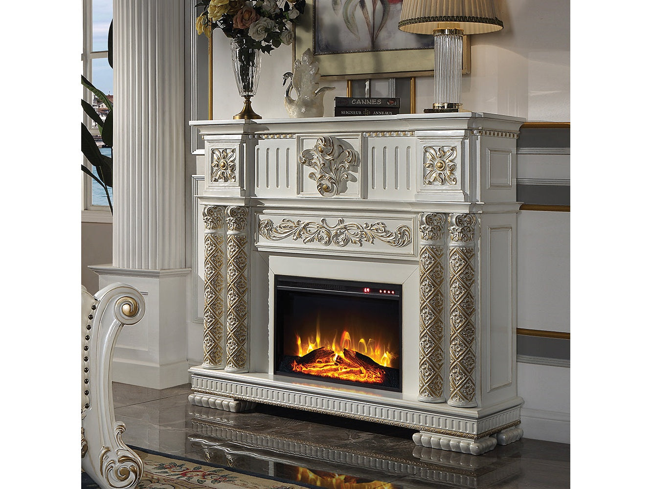 Vendome Pearl Fireplace - Ornate Home