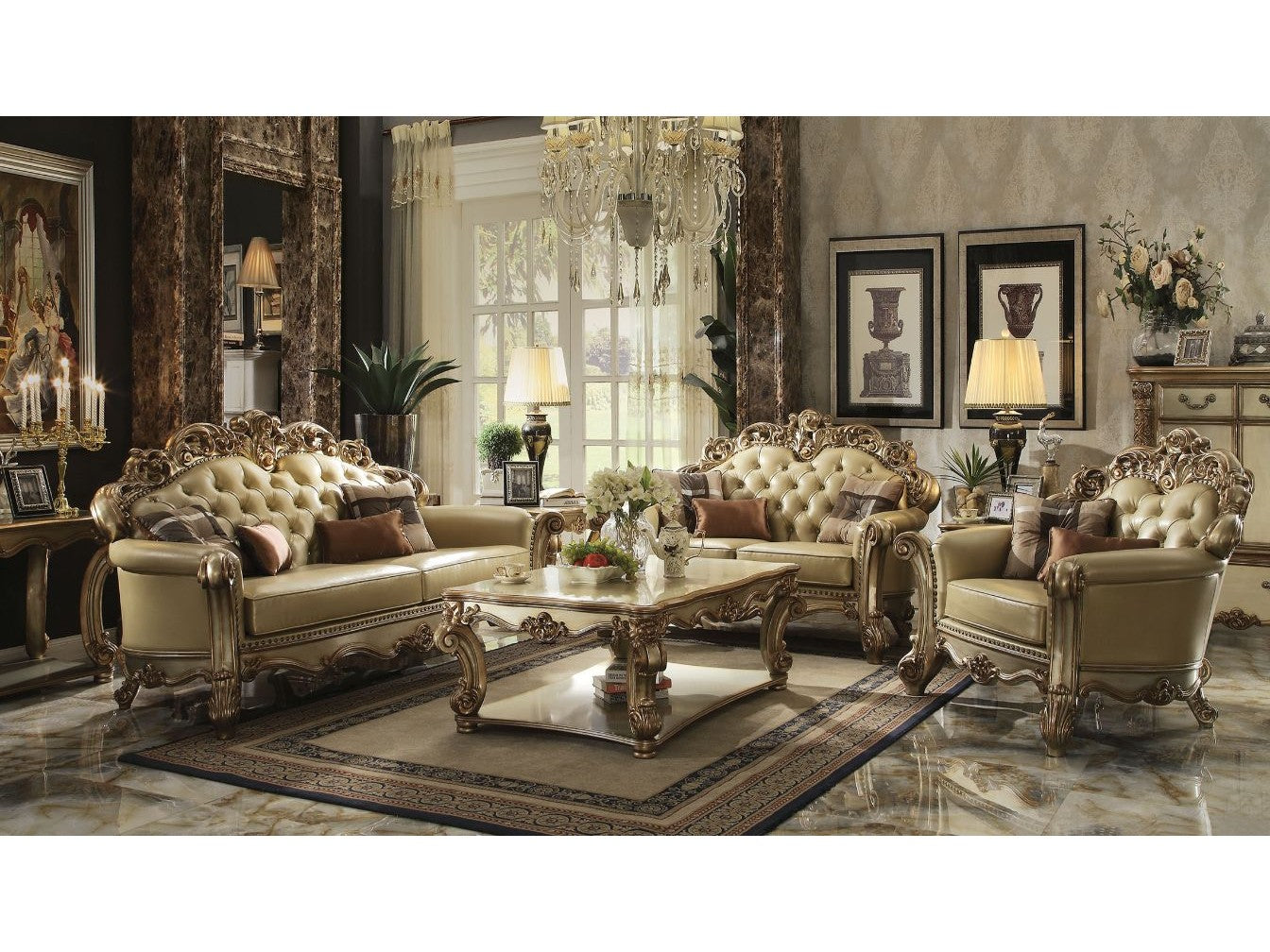 Vendome Sofa w/ 4 Pillows in Gold Patina - Ornate Home