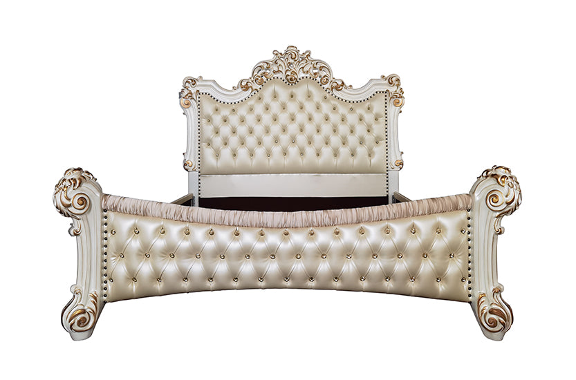 Vendome Synthetic Leather & Antique Pearl Eastern King Bed - Ornate Home