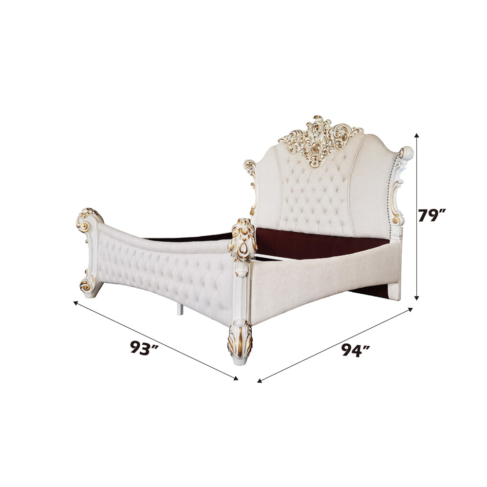 Vendome Two Tone Ivory Fabric & Antique Pearl Eastern King Bed - Ornate Home