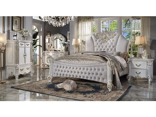 Vendome Two Tone Ivory Fabric & Antique Pearl Eastern King Bed - Ornate Home