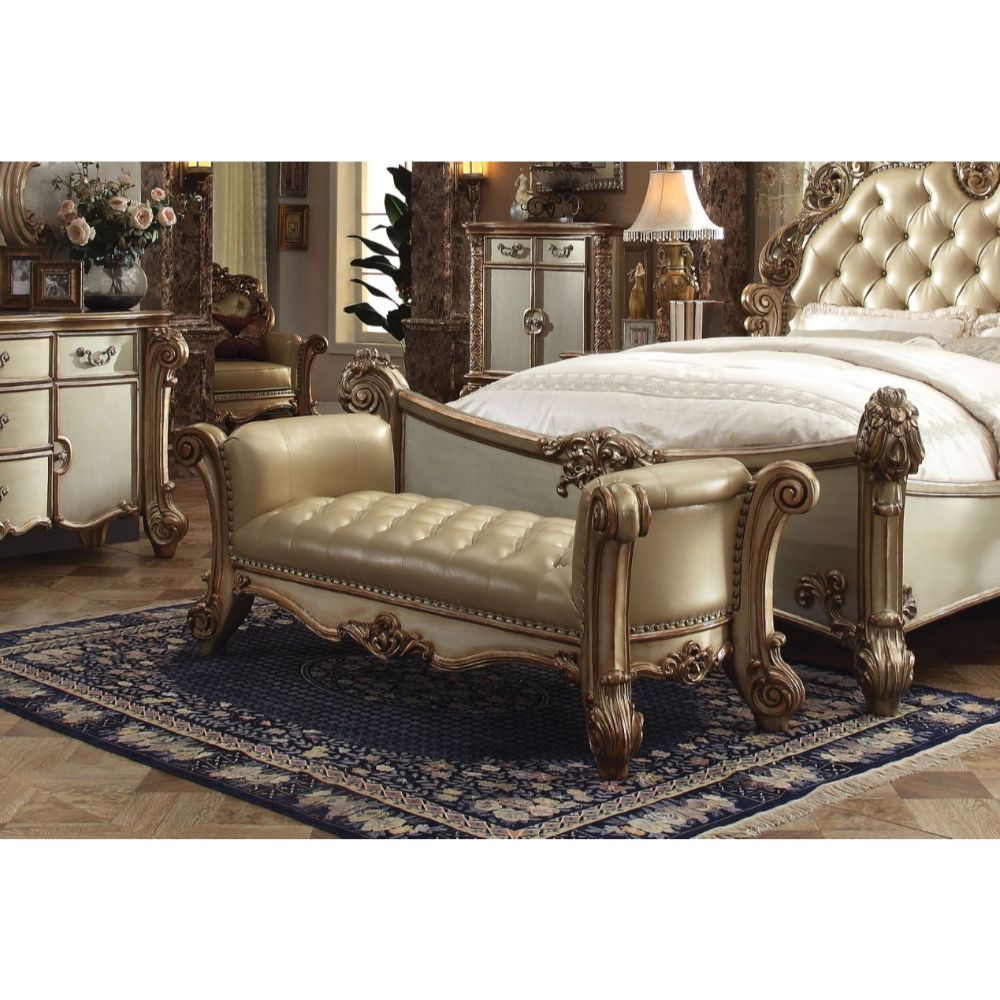 Vendome Upholstered Bench in Gold Patina - Ornate Home