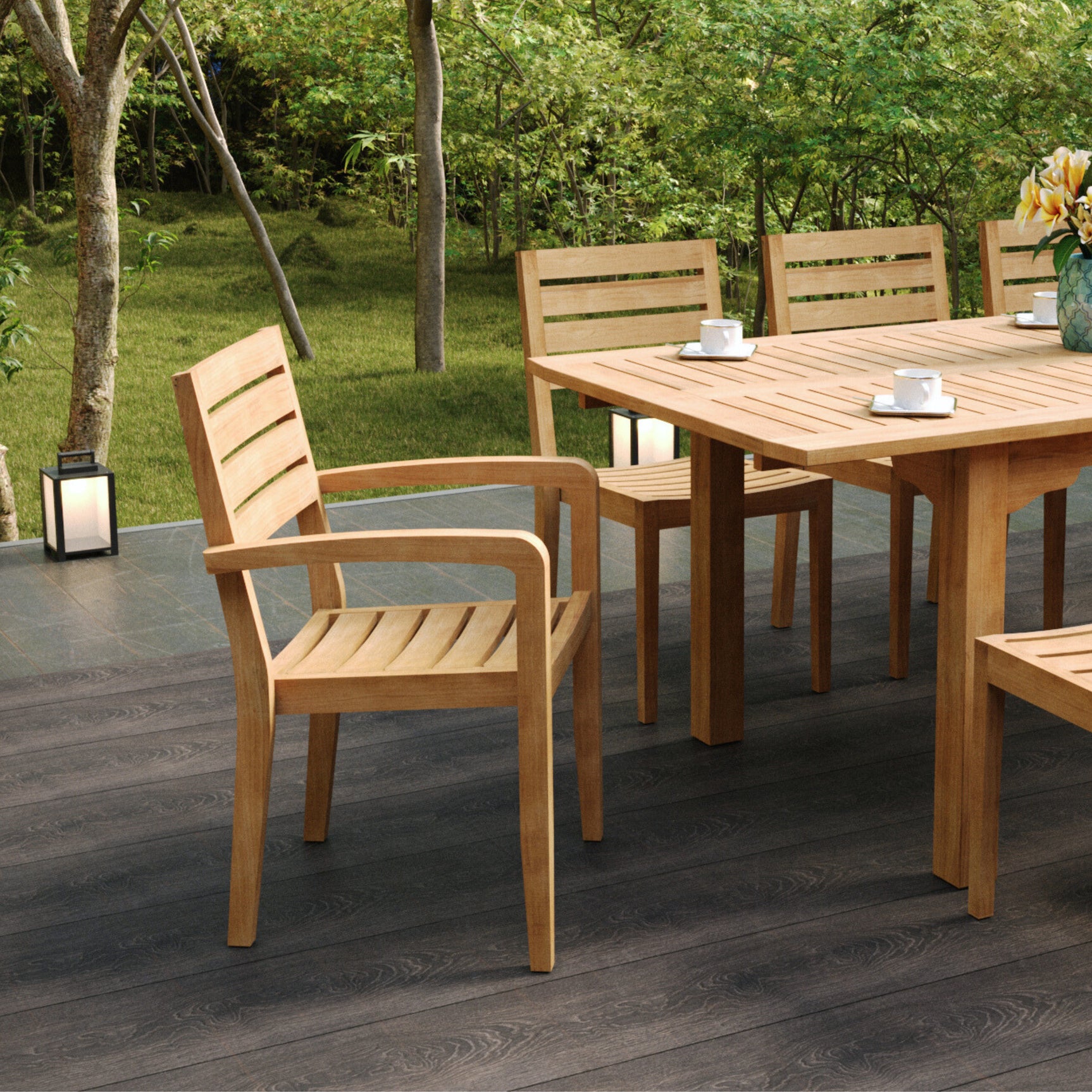 Venice Teak Outdoor Dining Stacking Armchair (Set of 4) - Ornate Home